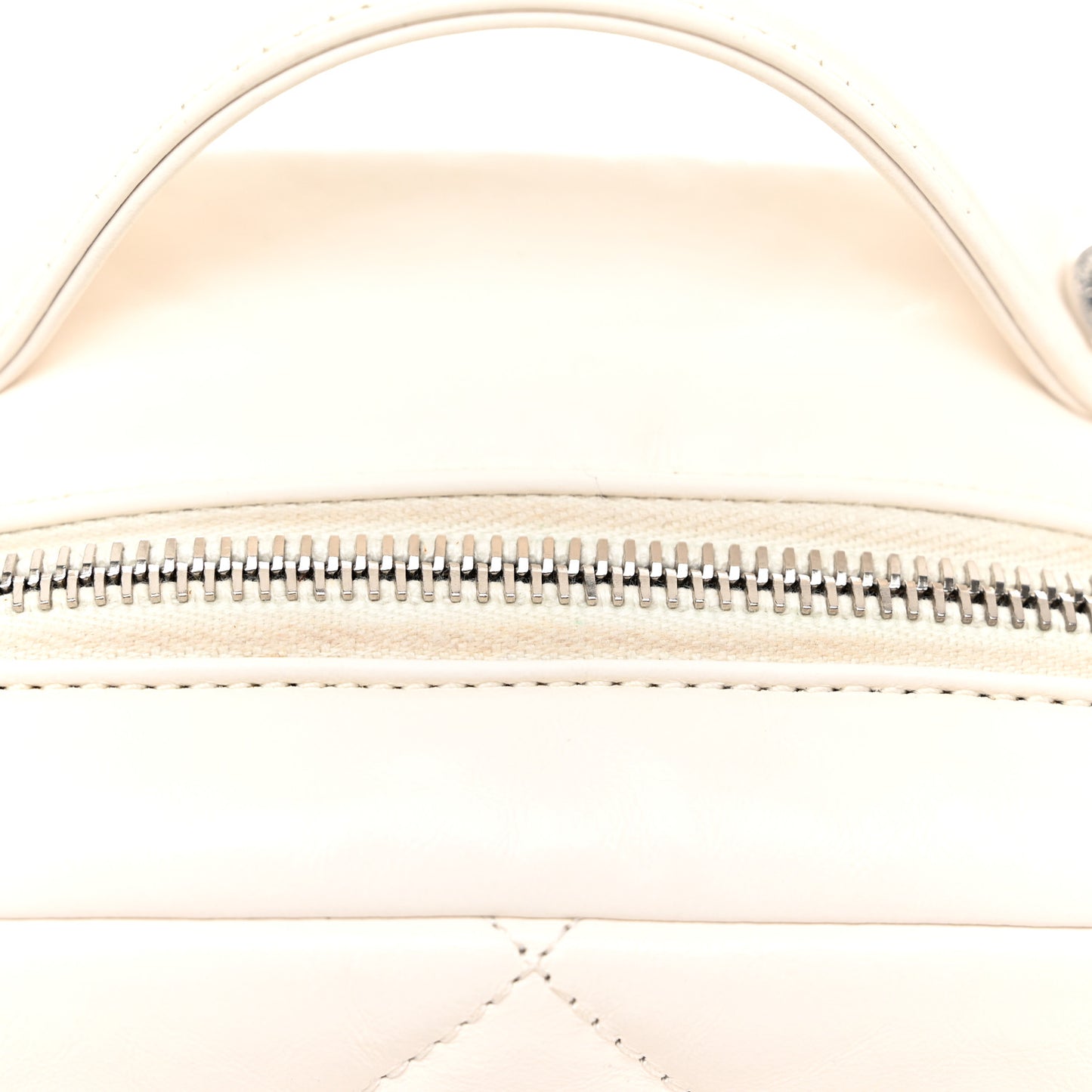 Aged Calfskin Quilted Top Handle Camera Case White
