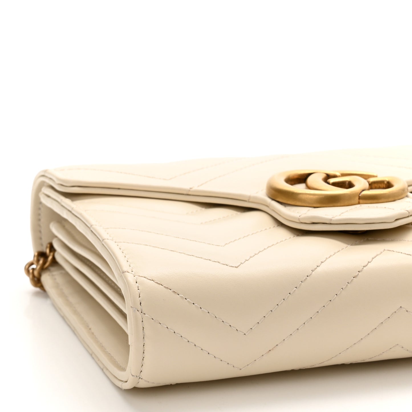 Calfskin Matelasse GG Marmont Chain Wallet Mystic White