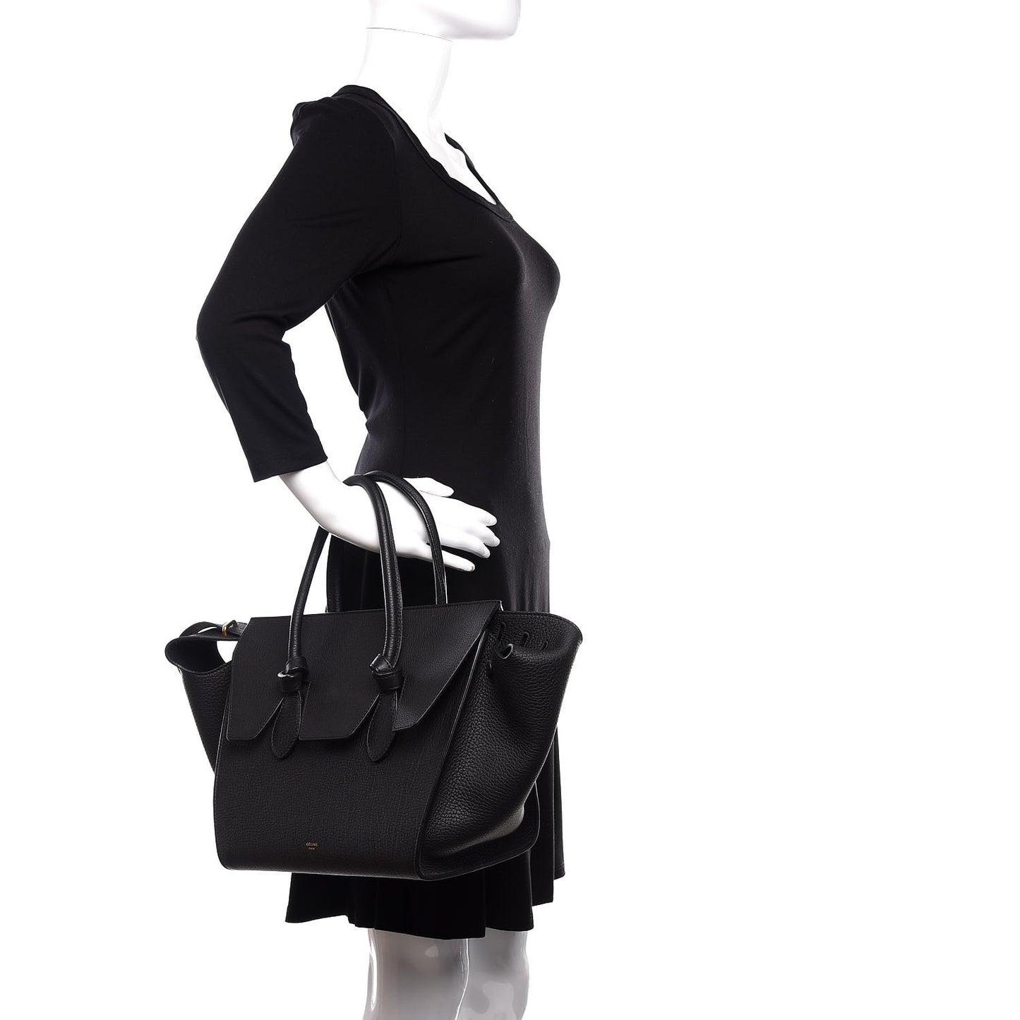 Crisped Calfskin Small Tie Knot Tote Black