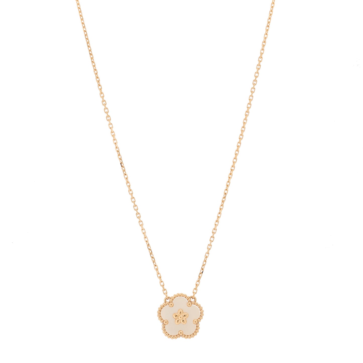 18K Rose Gold Mother Of Pearl Lucky Spring Plum Blossom Necklace