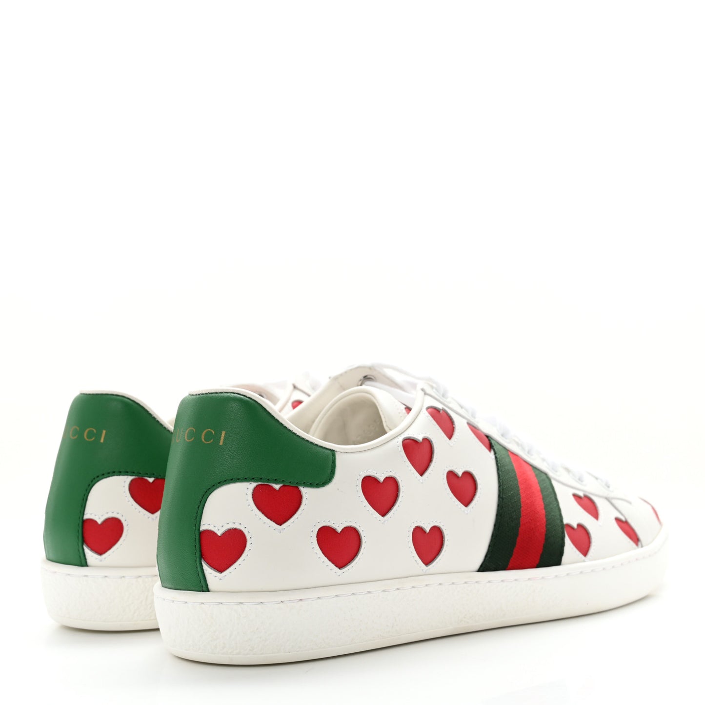 Calfskin Miro Soft Web Heart Cut Out Womens Ace Sneakers 41 White Light Hibiscus Red New Shamarock