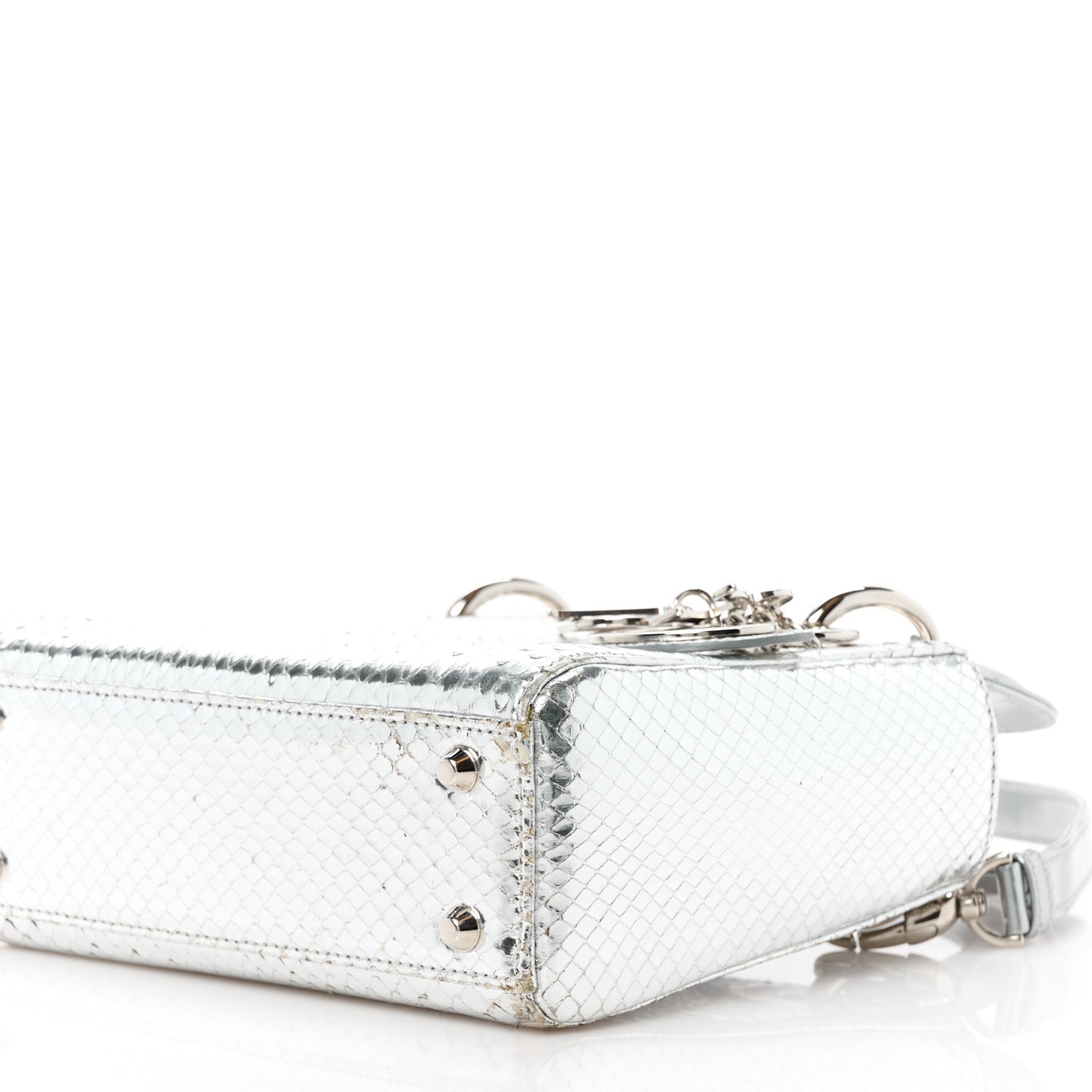 Metallic Snakeskin Mini Lady Dior Silver