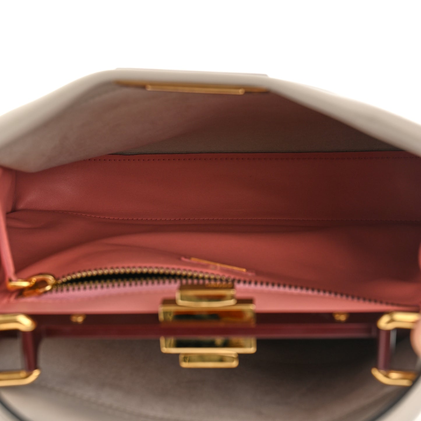 Vitello Seta Shiny Nappa Medium Peekaboo Iconic Satchel Grigio Polvere Bois de Rose