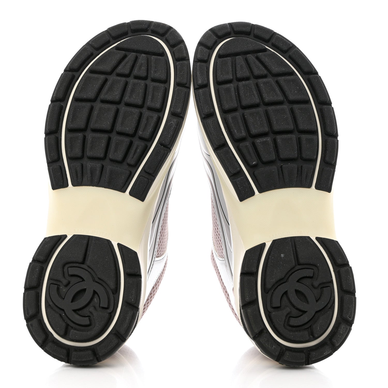 Chanel Fabric Laminated Calfskin Stretch CC Sneakers 37 Pink Silver 5 of 11