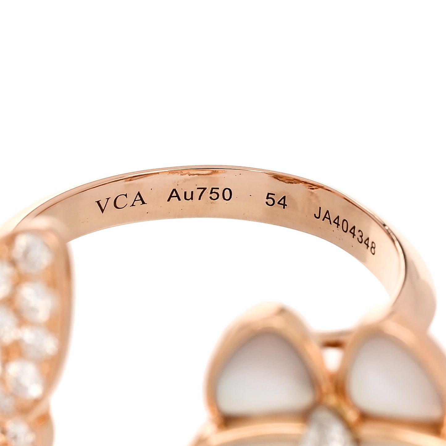 18K Rose Gold Diamond Mother of Pearl Two Butterfly Between The Finger Ring 54 7