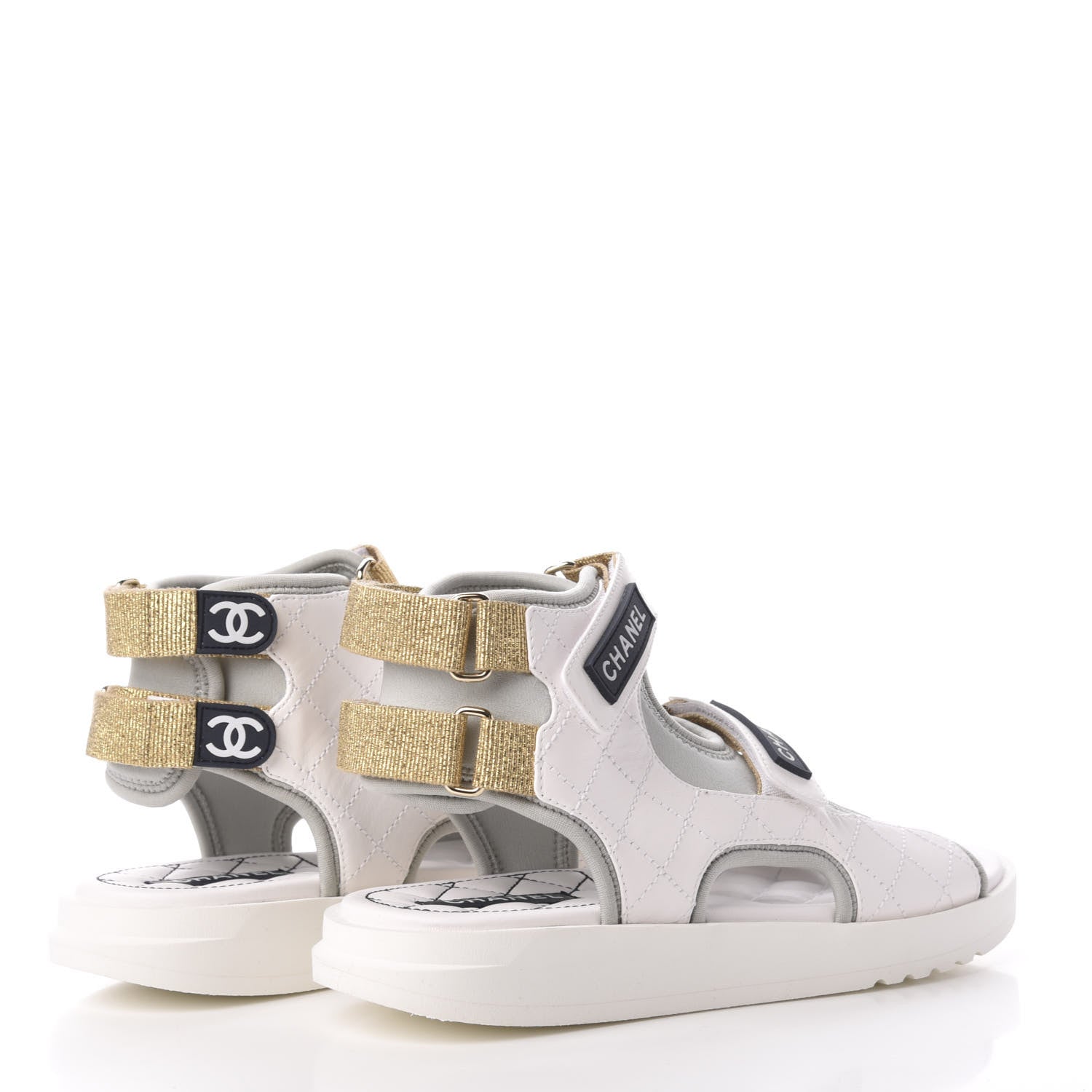 Chanel Goatskin Fabric Gladiator Sandals 39 White Light Grey Navy Blue 4 of 9