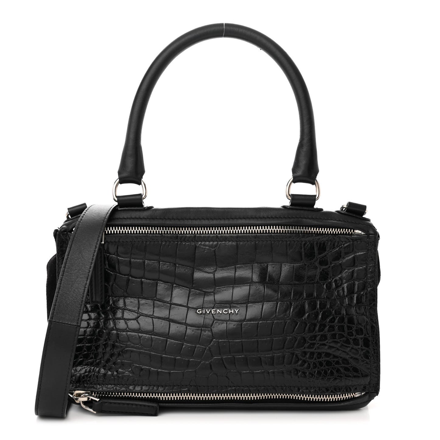 Calfskin Crocodile Embossed Medium Pandora Black