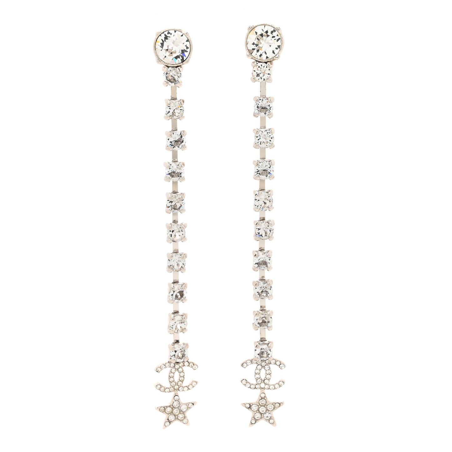 Crystal Starfall Drop Long CC Earrings Silver