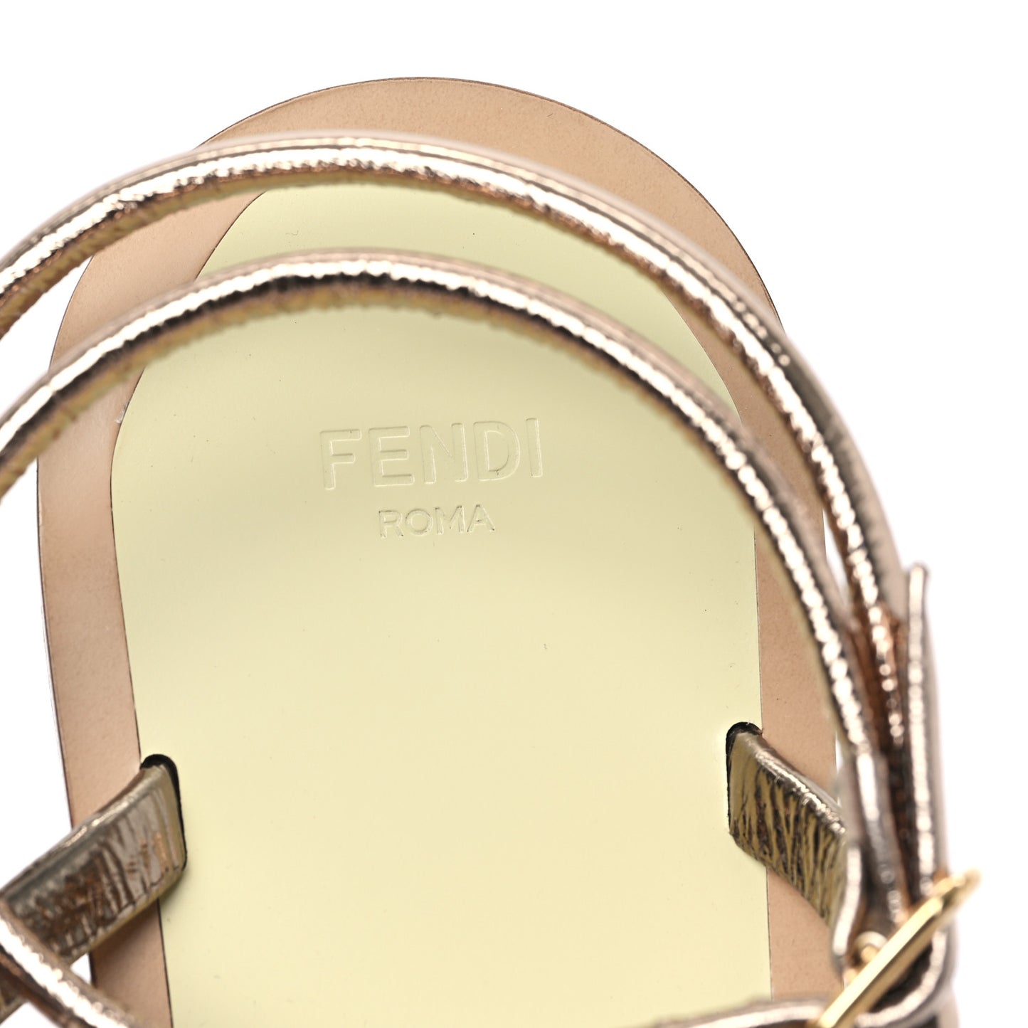 Metallic Nappa Fendi O'Lock Gladiator Flat Sandals 36 Argento Stagno Champagne