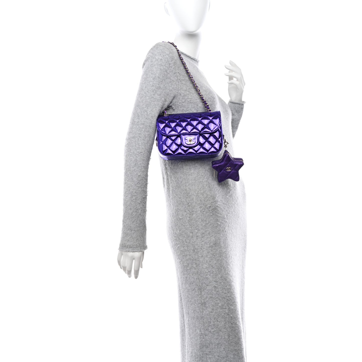 Mirror Calfskin Metallic Calfskin Quilted Hollywood Boulevard Mini Flap With Star Coin Purse Purple
