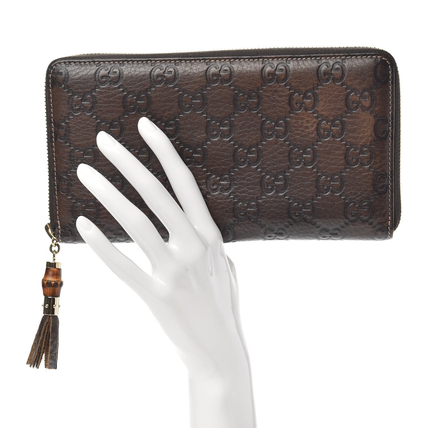 Guccissima Bamboo Tassel Zip Around Wallet Brown