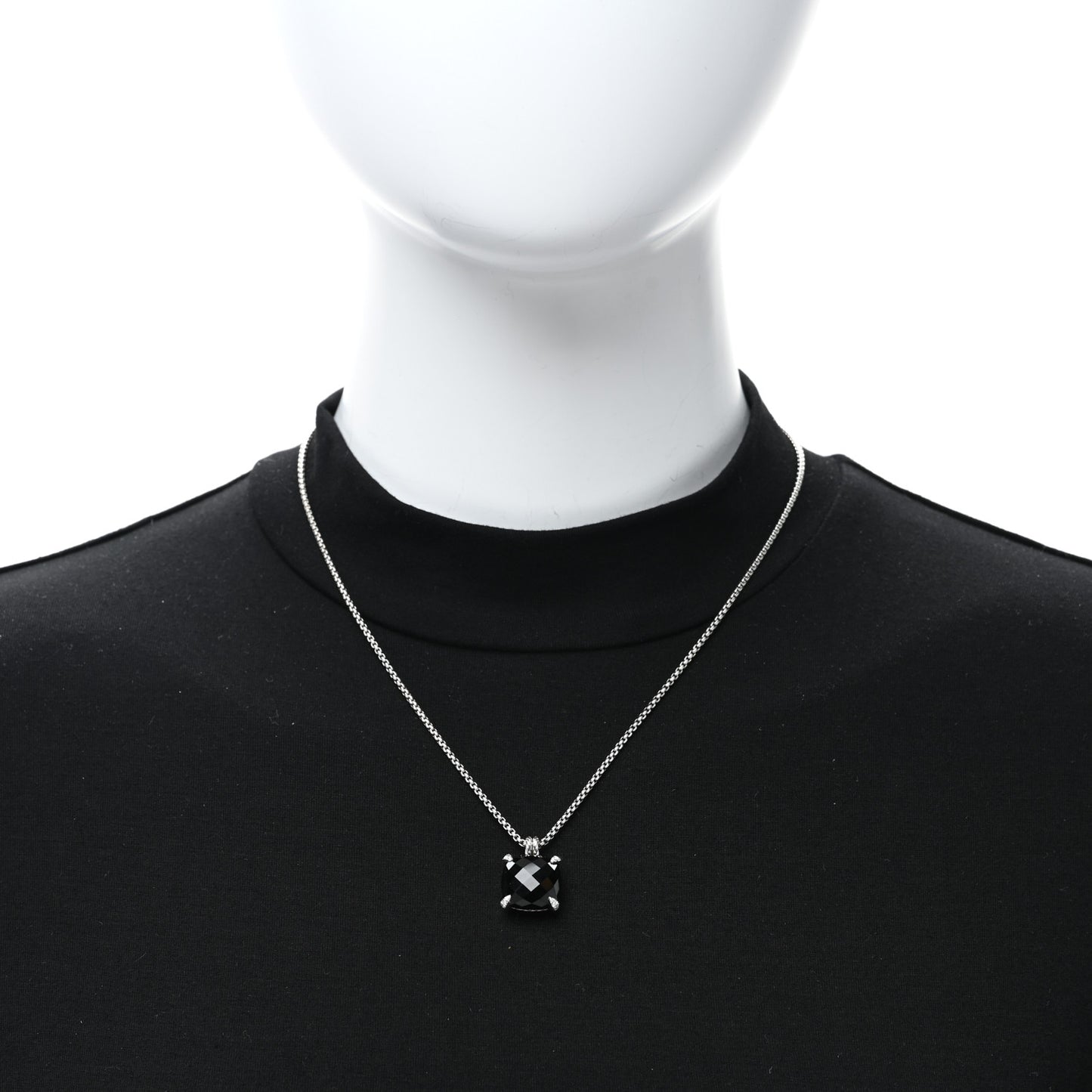 Sterling Silver Diamond Black Onyx 14mm Chatelaine Pendant Necklace