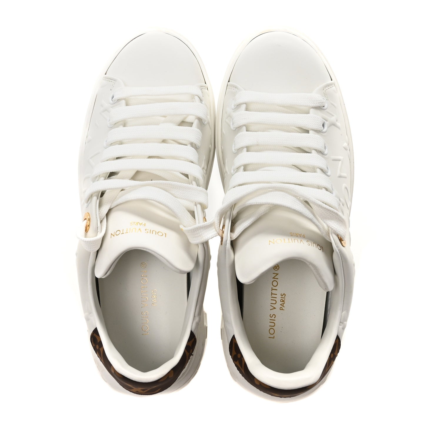 Lambskin Embossed Monogram Time Out Sneakers 37 White
