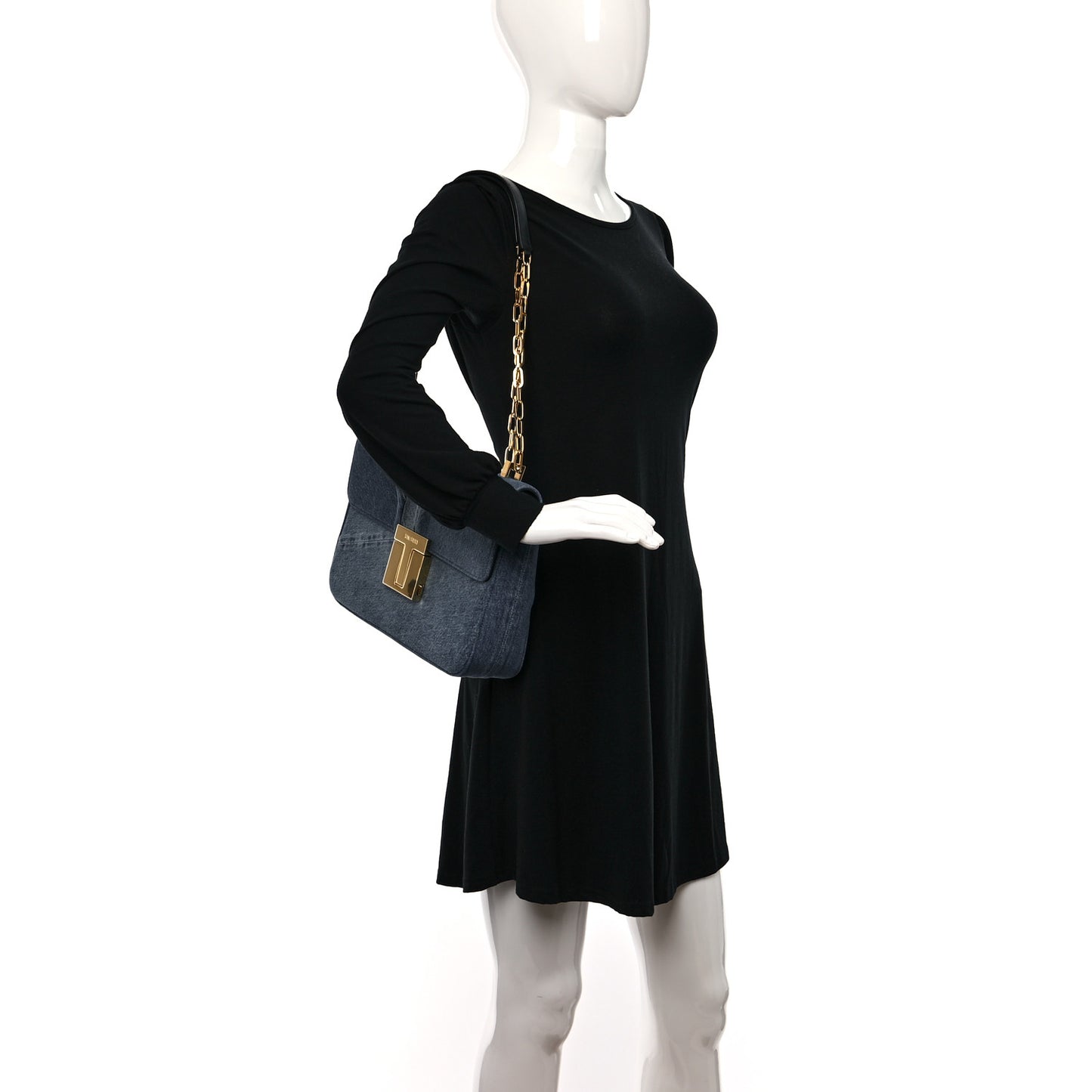Denim T-Clasp Shoulder Bag Blue