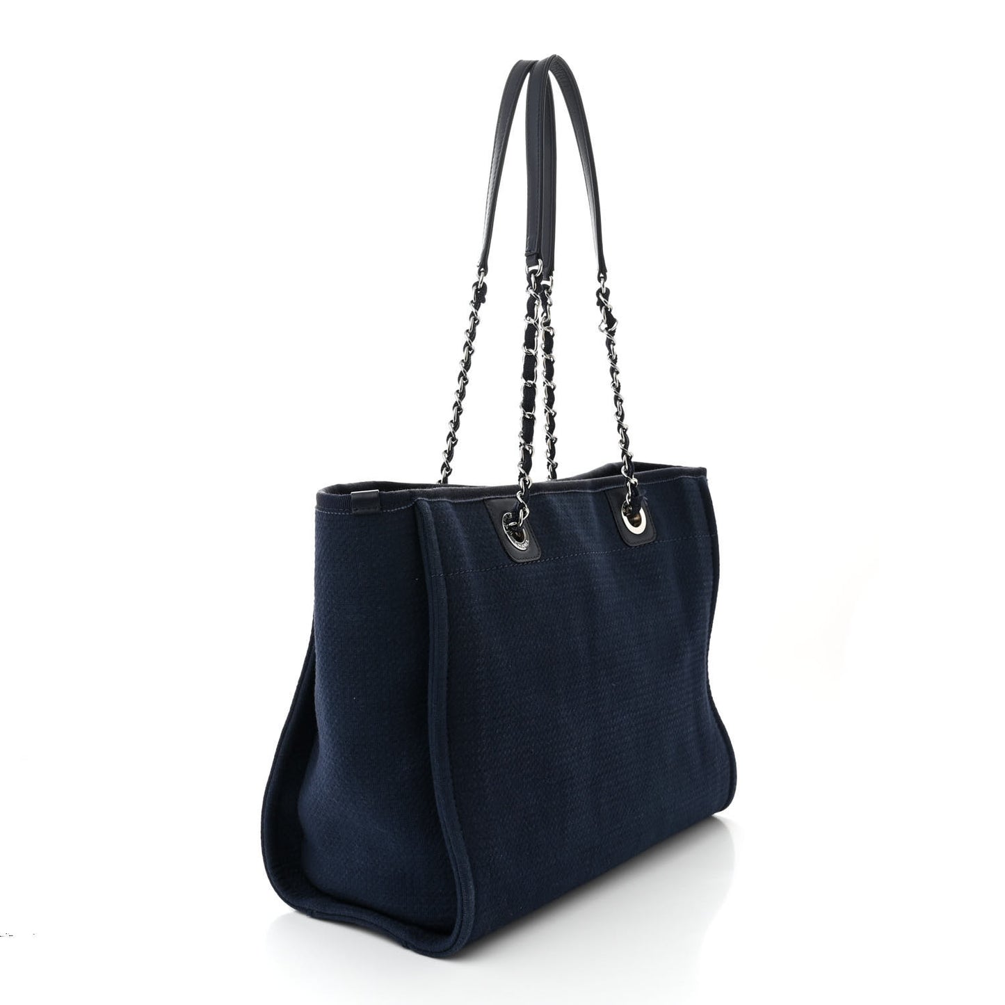 Mixed Fibers Calfskin Small Deauville Tote Dark Blue