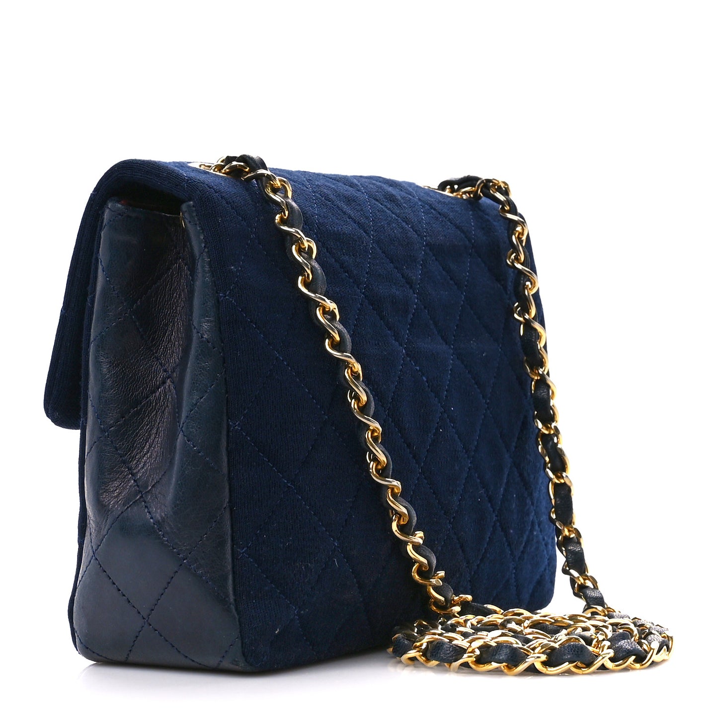 Jersey Lambskin Quilted Mini Square Flap Navy