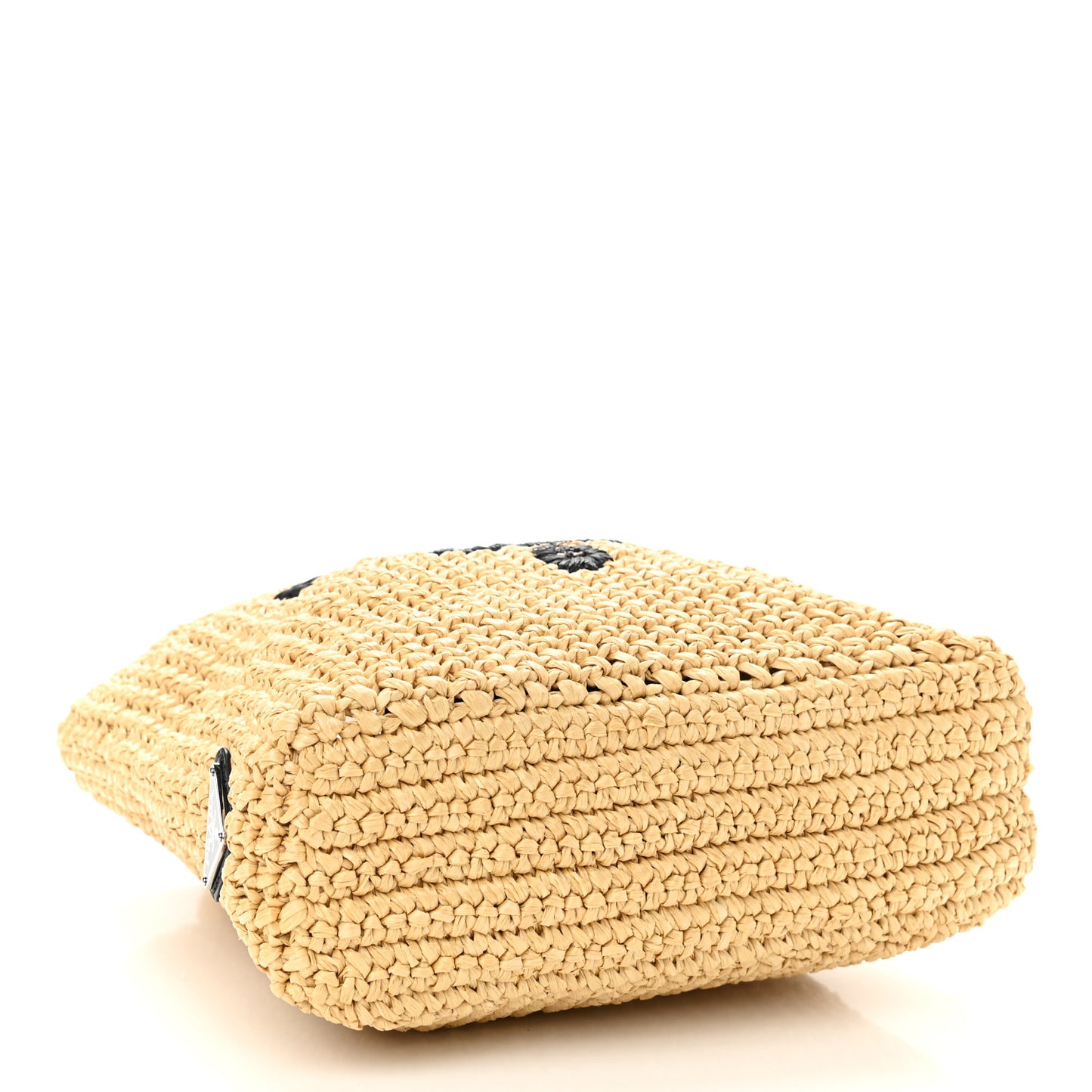Yarn Raffia Effect Crochet Embroidered Small Logo Tote Naturale