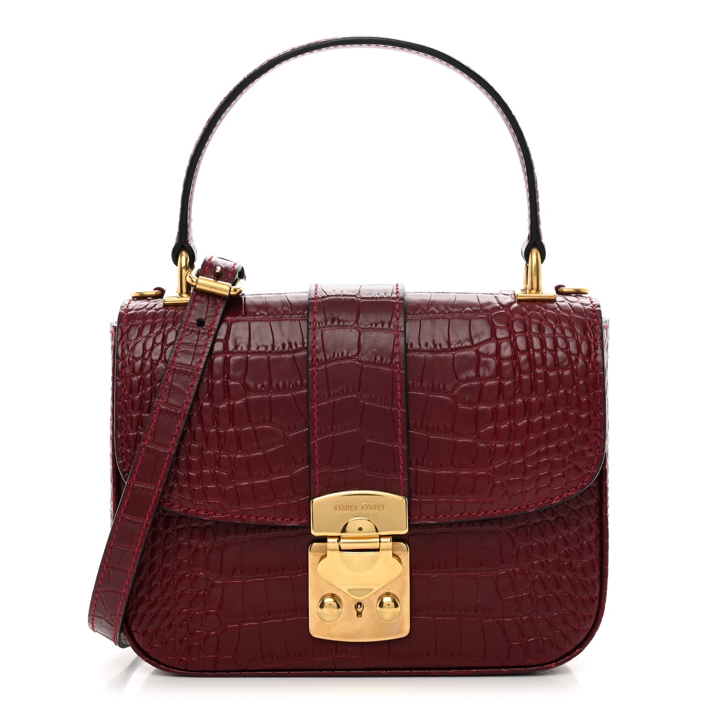 Crocodile Print Calfskin Top Handle Bag Rubino