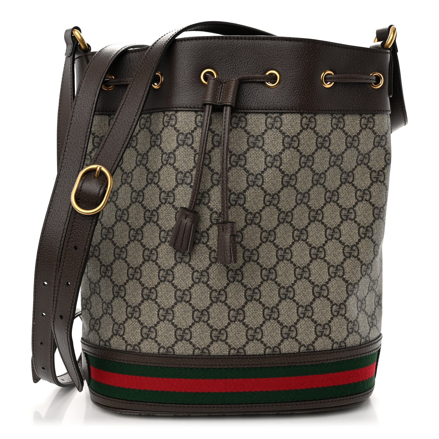 Gucci GG Supreme Monogram Web Ophidia Bucket Bag Brown 1 of 11