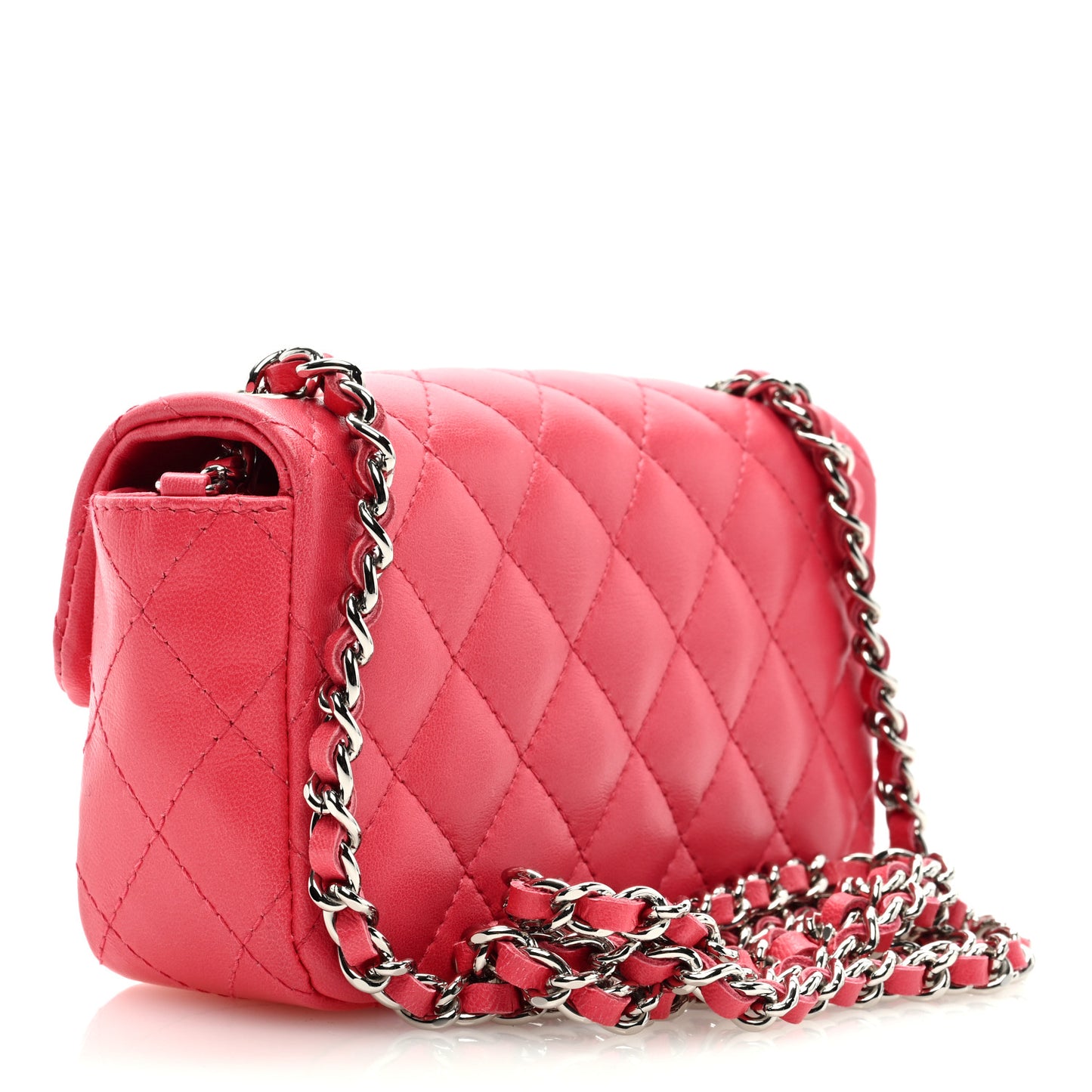 Lambskin Quilted Extra Mini Rectangular Flap Pink