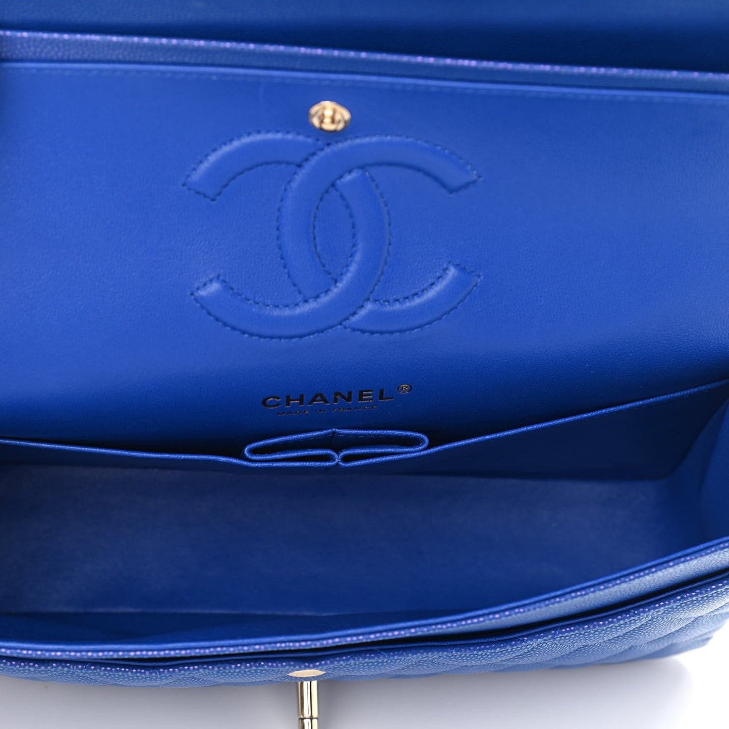 Iridescent Caviar Quilted Medium Double Flap Blue