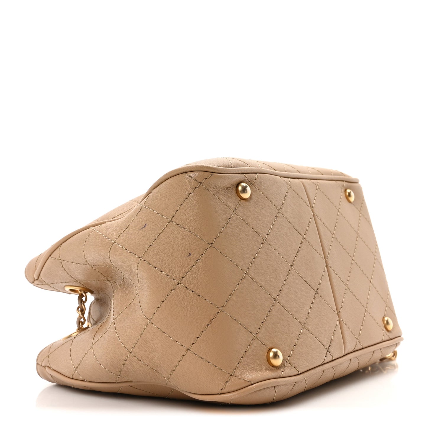 Calfskin Stitched Small Egyptian Amulet Drawstring Bag Beige