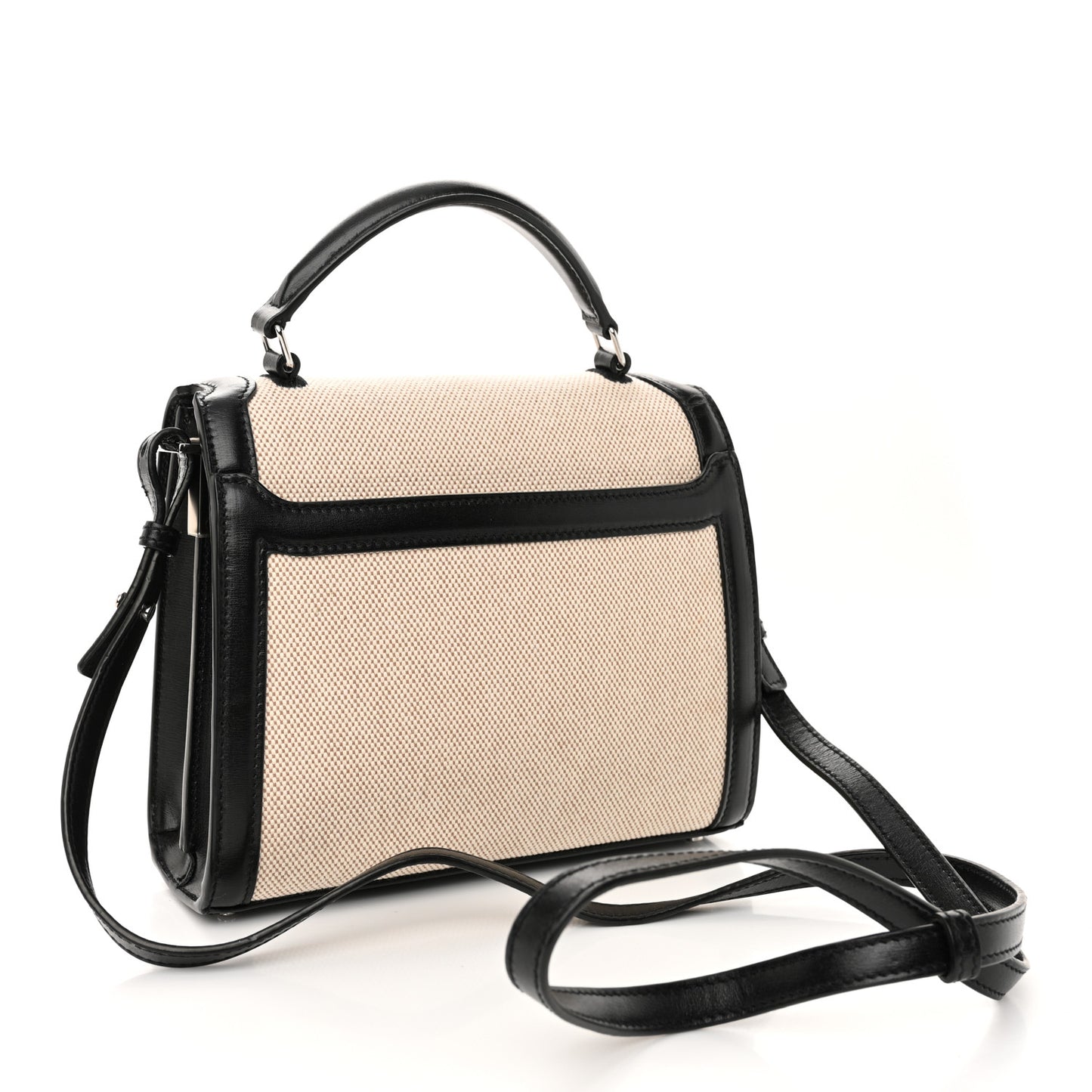 Canvas Calfskin Mini Classic Monogram Cassandra Top Handle Natural Beige Black
