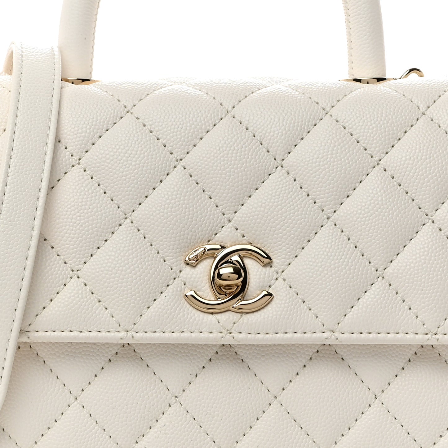 Caviar Quilted Mini Coco Handle Flap White