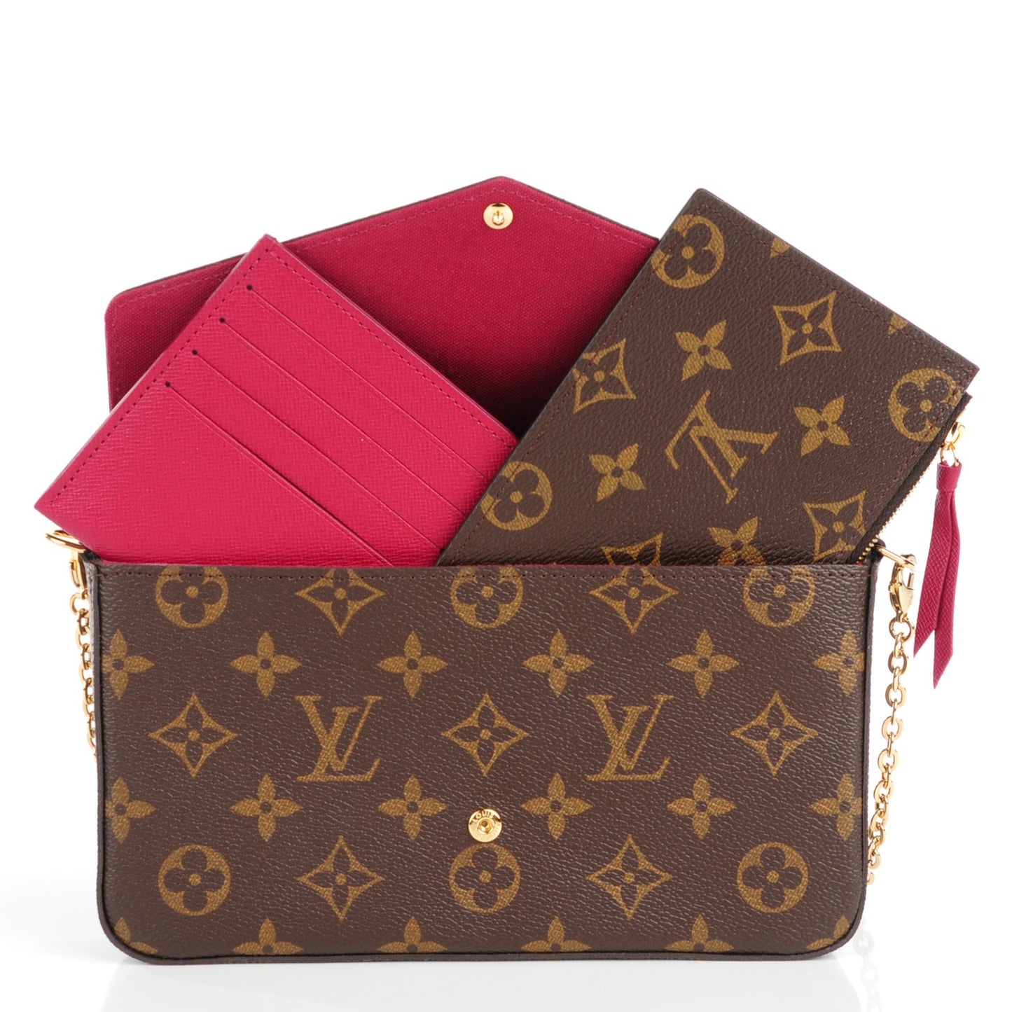 Monogram Pochette Felicie Chain Wallet Fuchsia