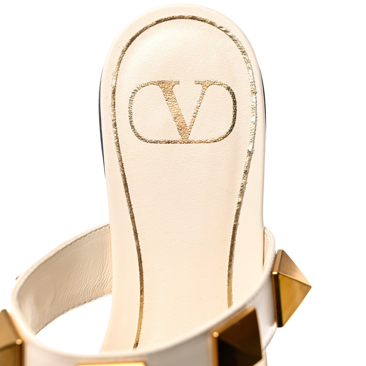 Calfskin Roman Stud Flat Slide Sandals 35 Light Ivory