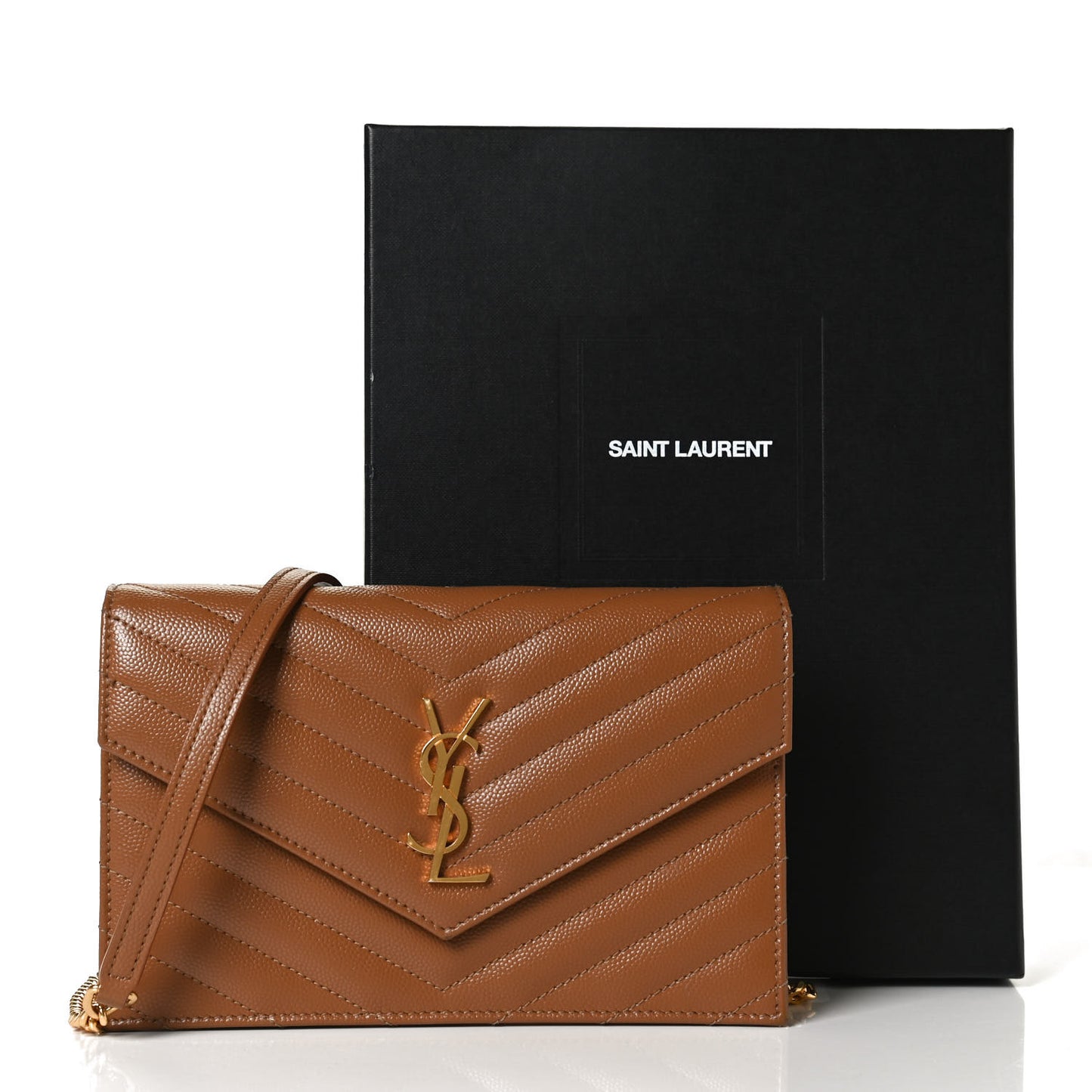 Grain De Poudre Matelasse Chevron Monogram Envelope Chain Wallet Natural Dark