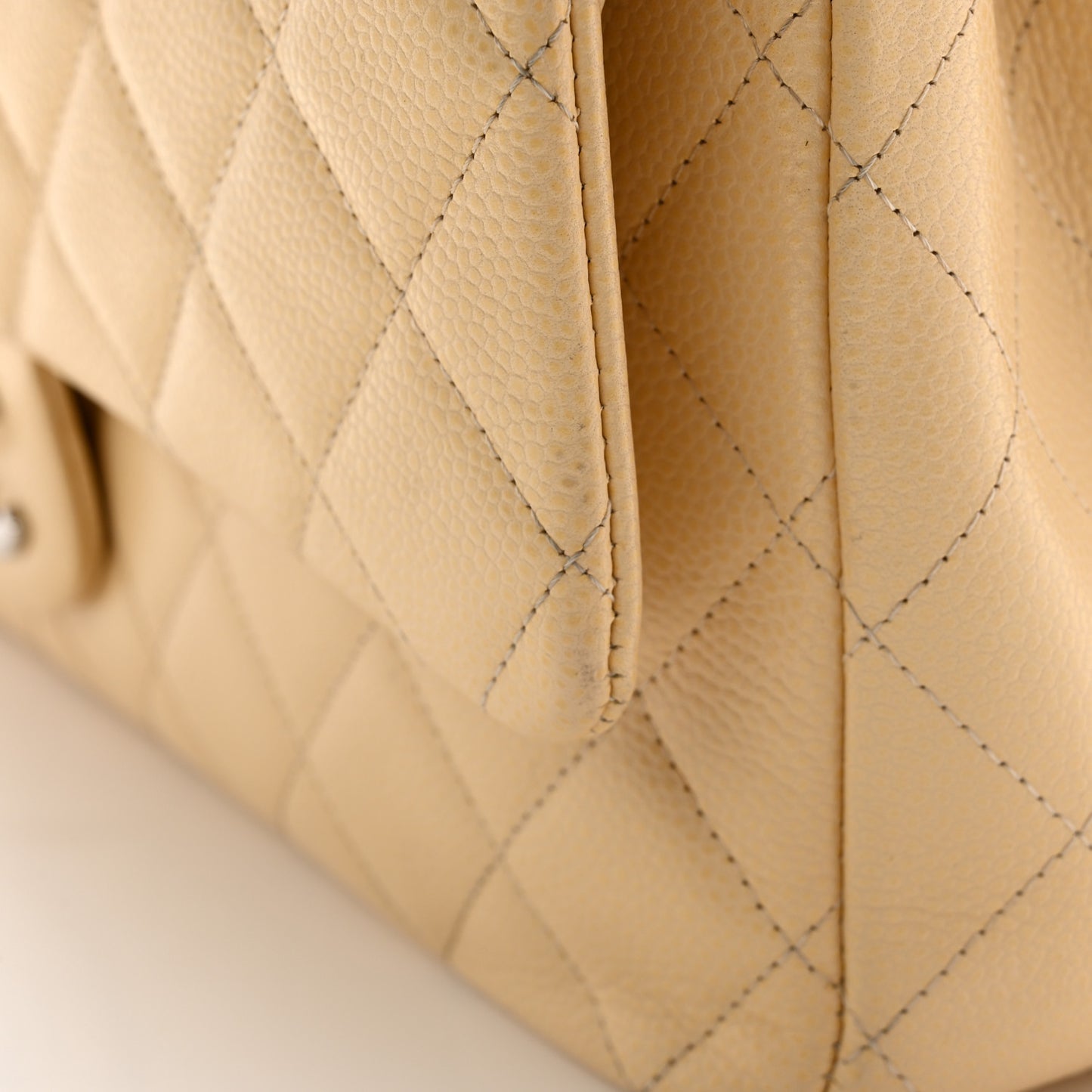 Caviar Quilted Maxi Double Flap Light Beige