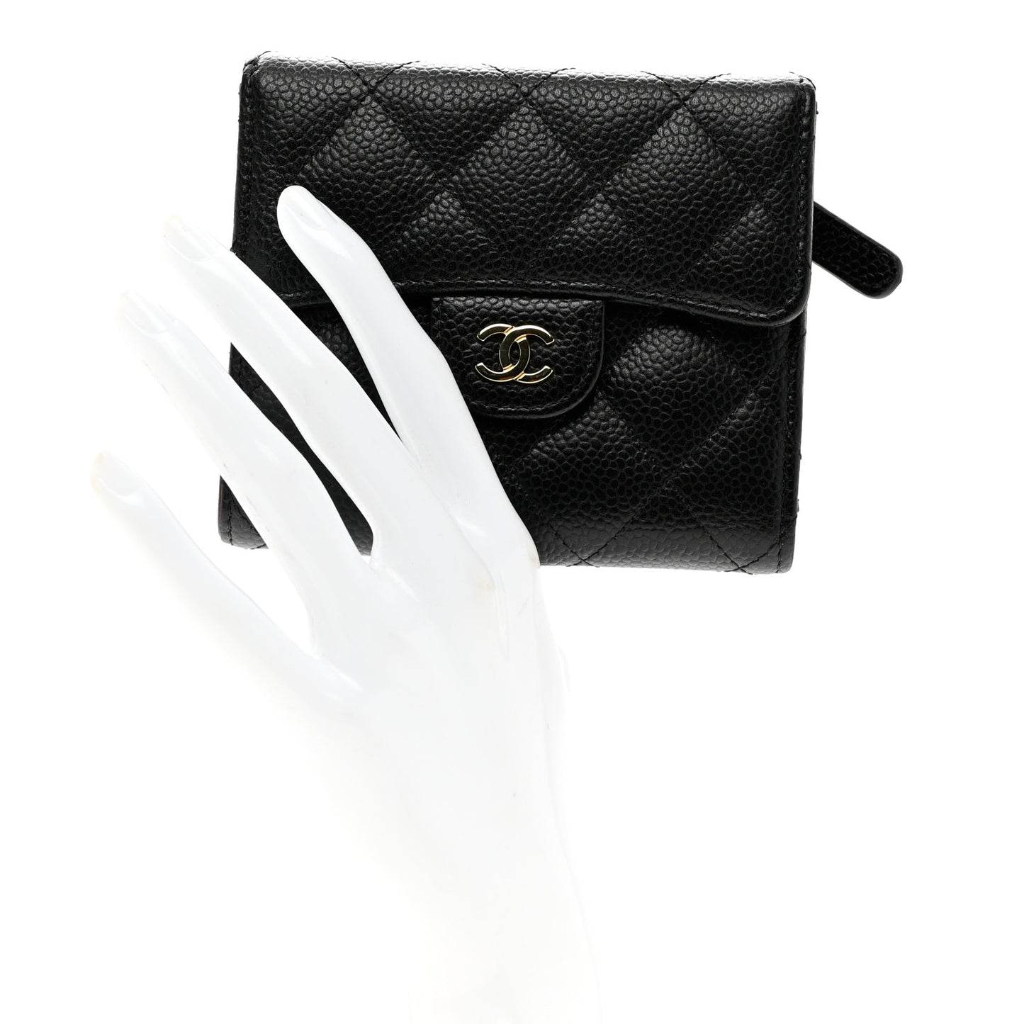 Caviar Quilted Compact Flap Wallet Black
