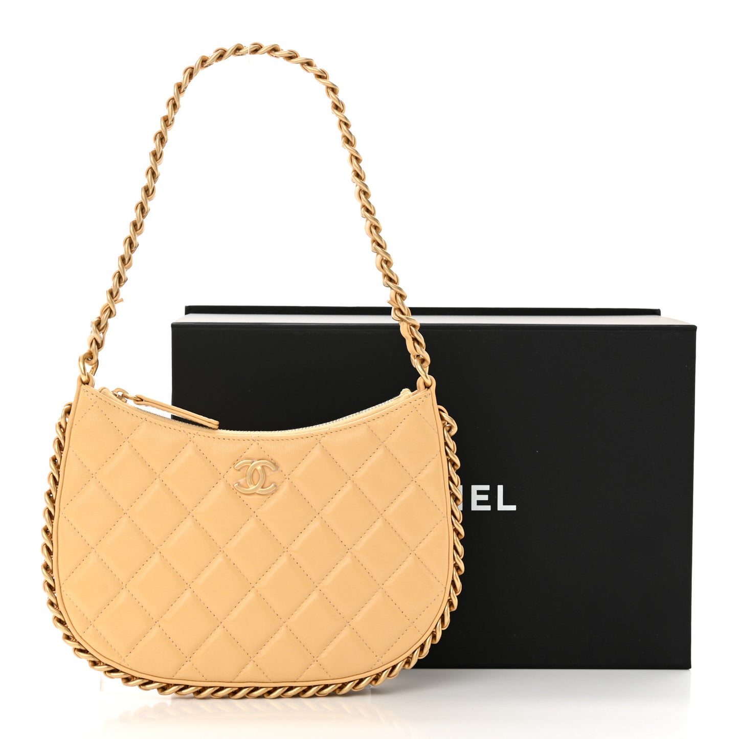 Shiny Crumpled Lambskin Quilted Trendy Chain Around Yellow