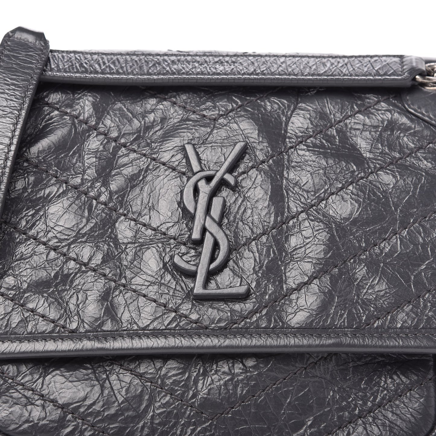 Crinkled Calfskin Matelasse Monogram Baby Niki Chain Satchel Storm