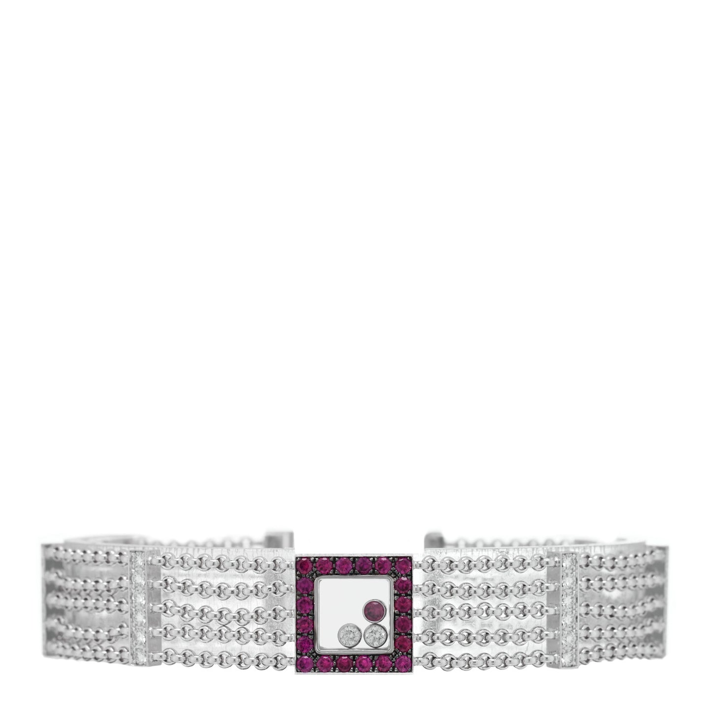 18K White Gold Diamond Ruby Happy Diamonds Curve Bracelet