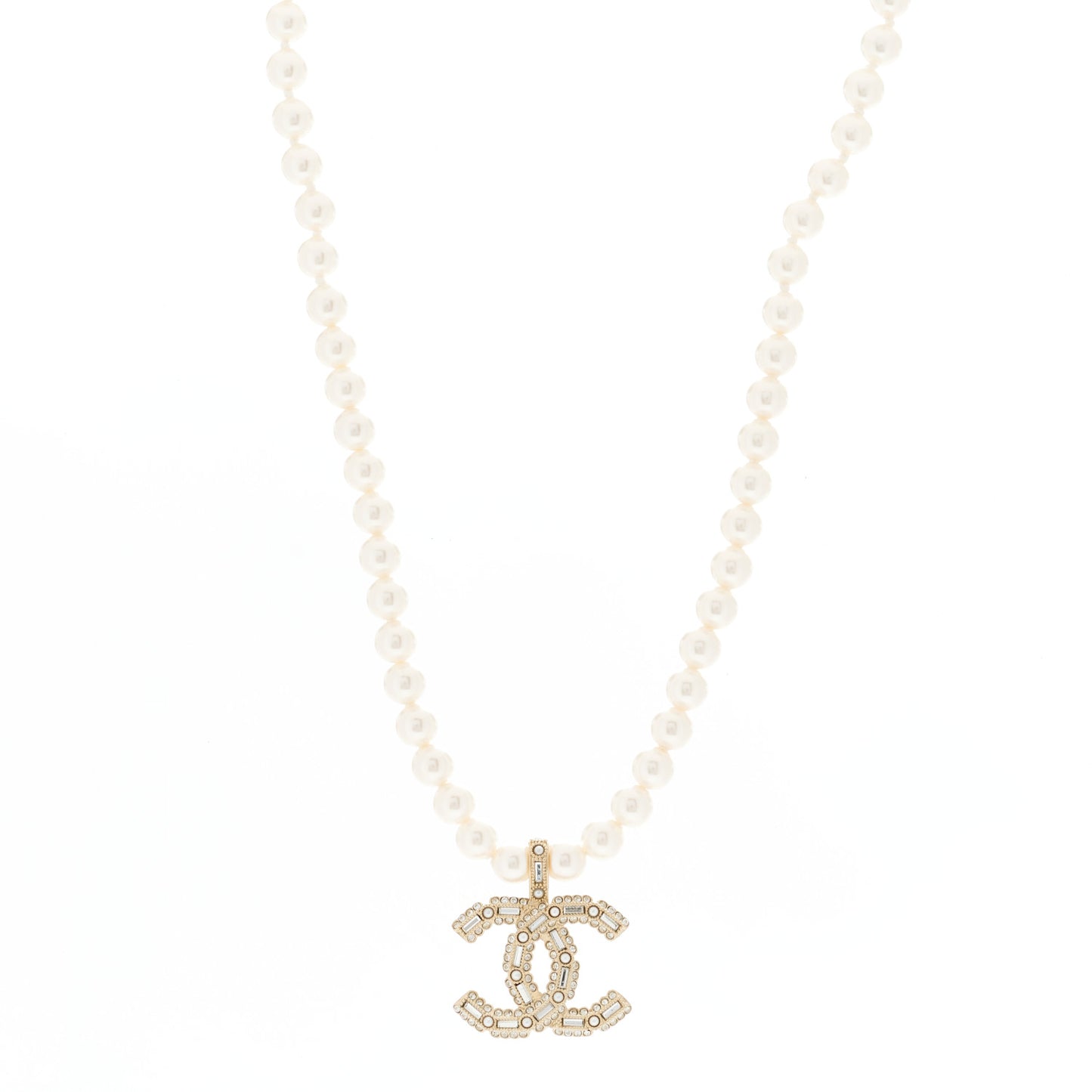 Pearl Crystal Baguette CC Short Necklace Gold