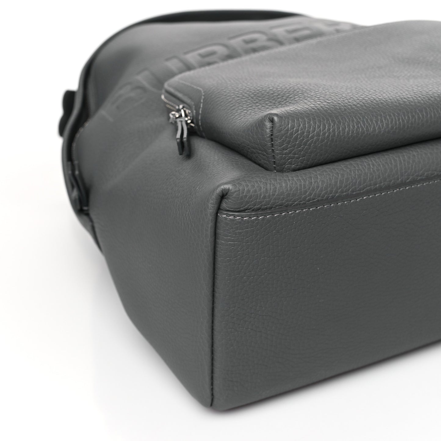 Calfskin Logo Embossed Backpack Charcoal Grey
