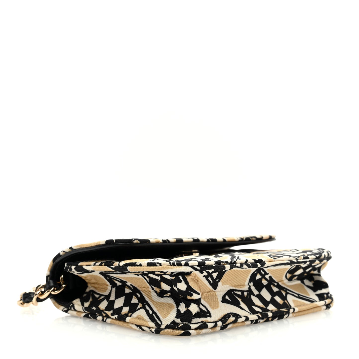 Canvas Check Flag Printed CC Clutch With Chain Beige Multicolor