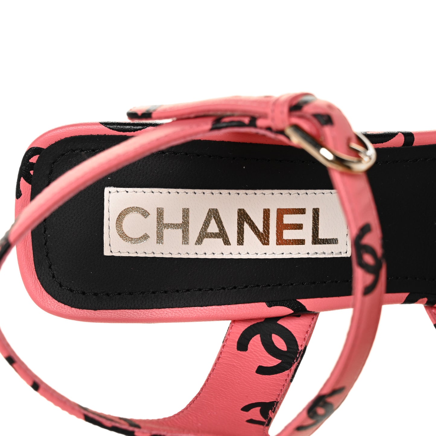 Lambskin Printed CC Sandals 39.5 Pink Black