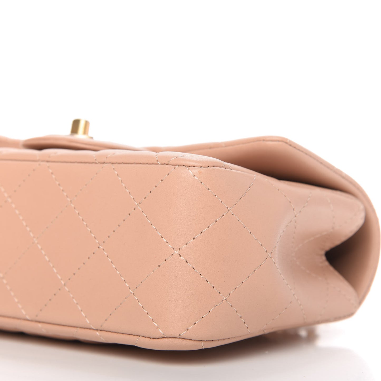 Lambskin Quilted Mini Top Handle Rectangular Flap Beige