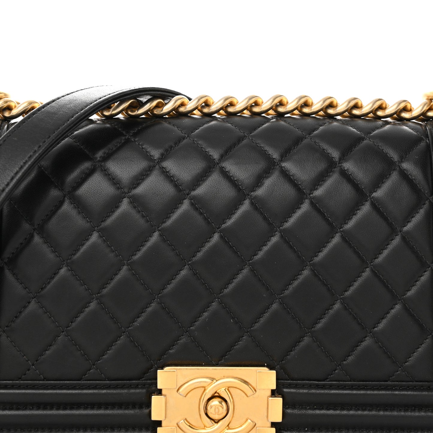 Lambskin Quilted Medium Boy Flap Black