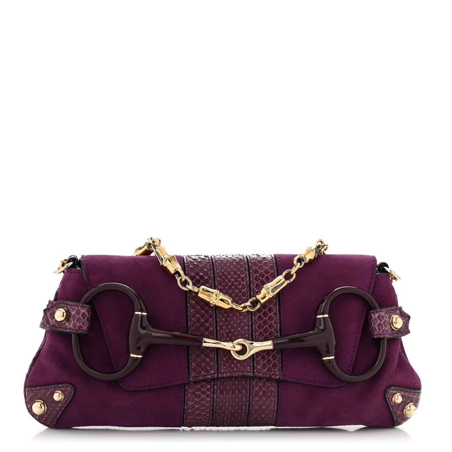 Tom Ford Suede Snakeskin Horsebit Clutch Purple