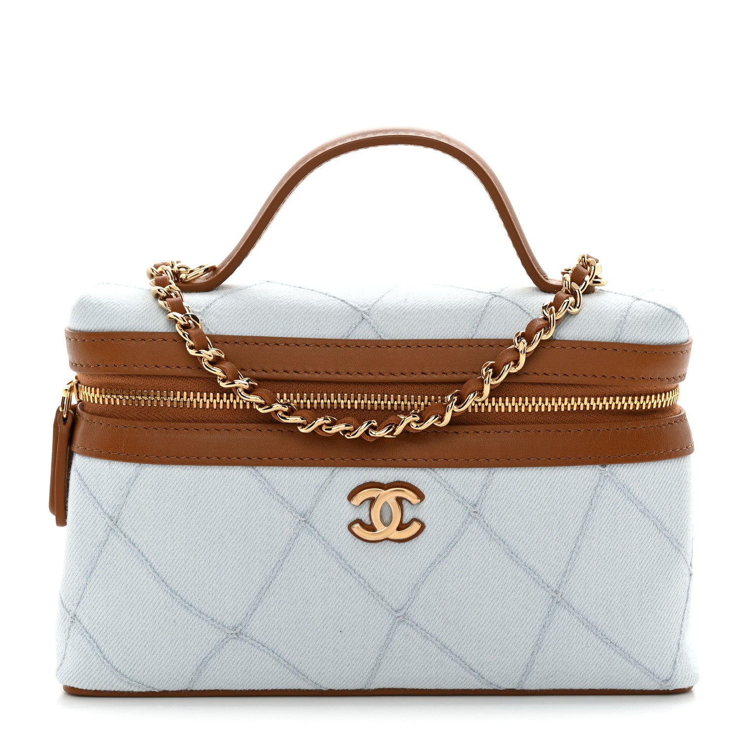 Chanel Washed Denim Calfskin Quilted Top Handle Slim Vanity Case