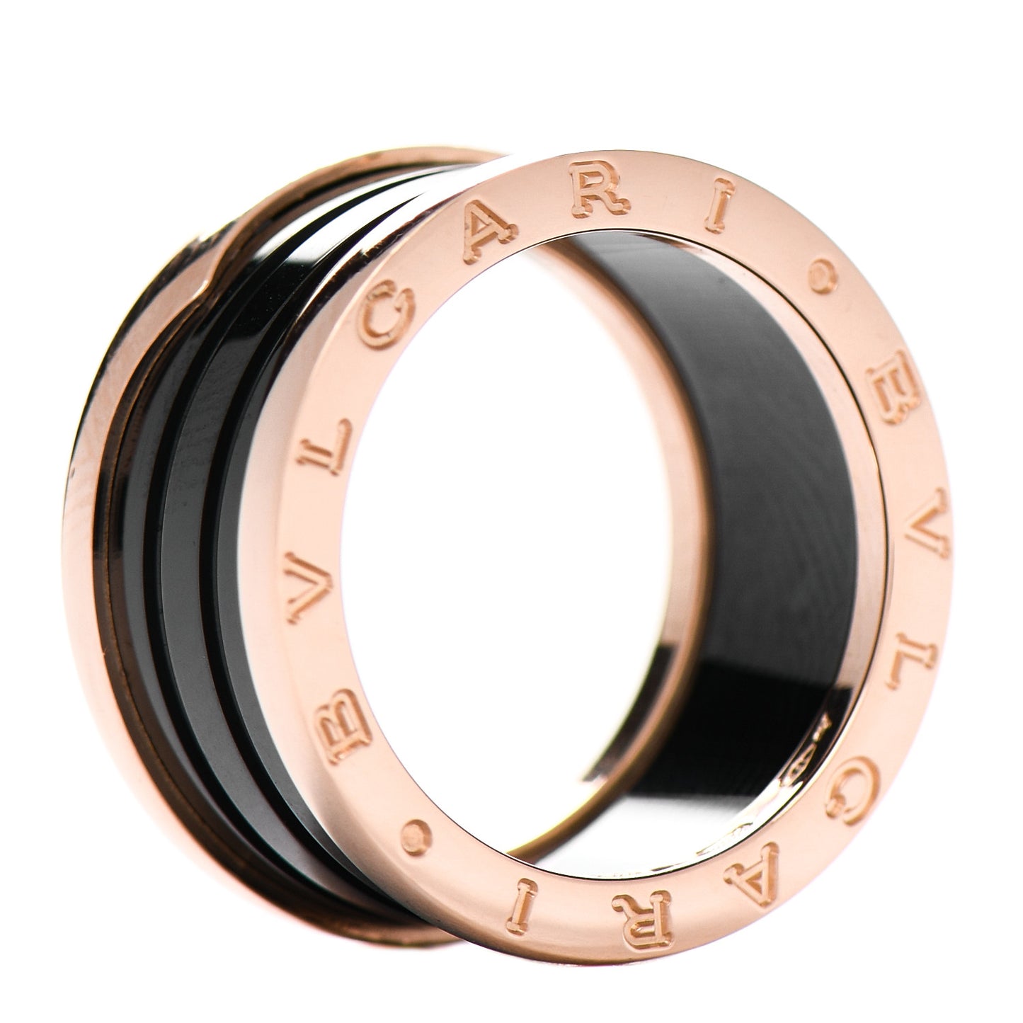 18K Rose Gold Black Ceramic B.Zero1 Four-Band Ring 58 8.25