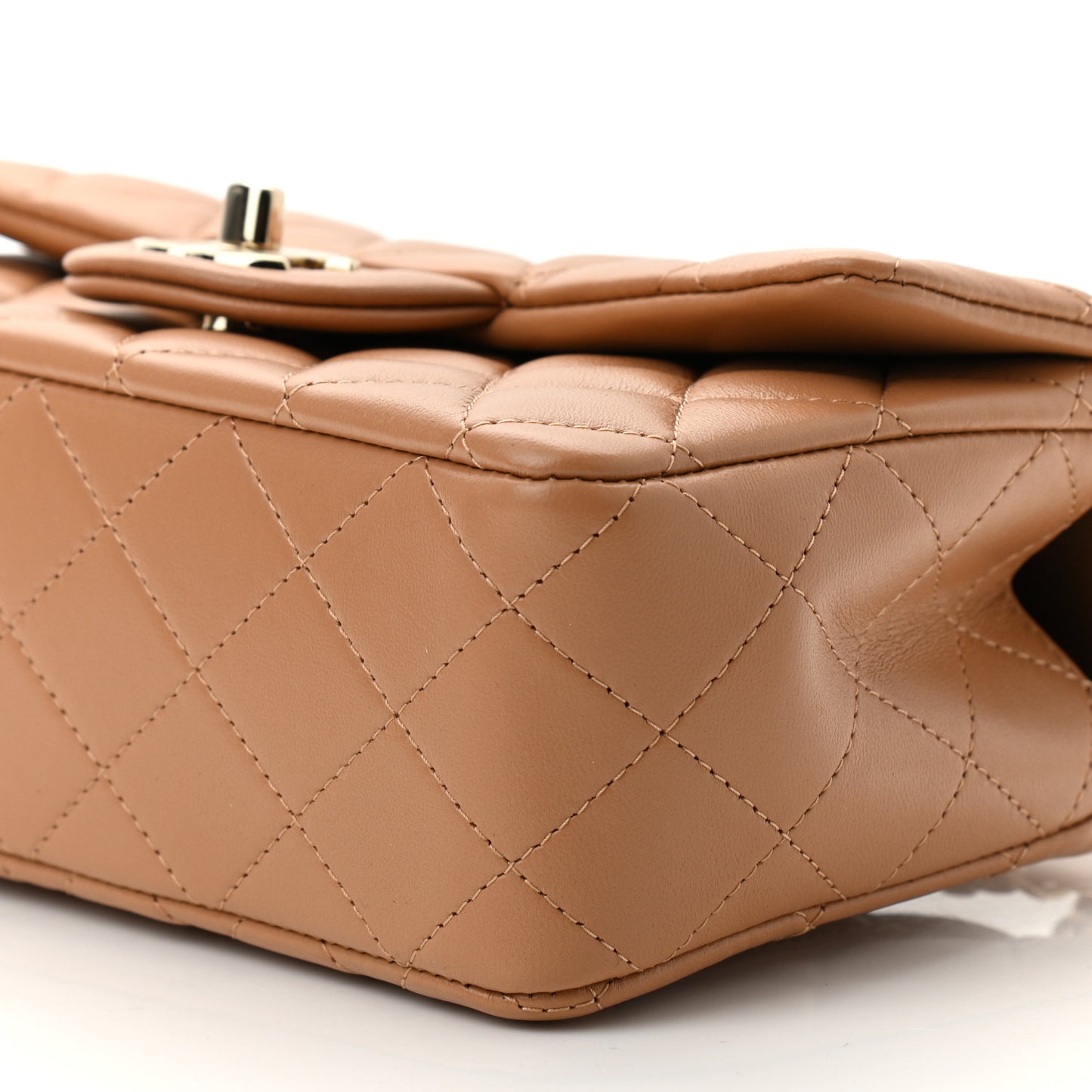Lambskin Quilted Mini Top Handle Rectangular Flap Light Brown