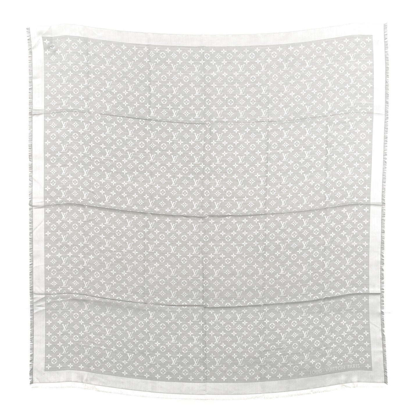 Silk Wool Monogram Denim Shawl Pearl Gray