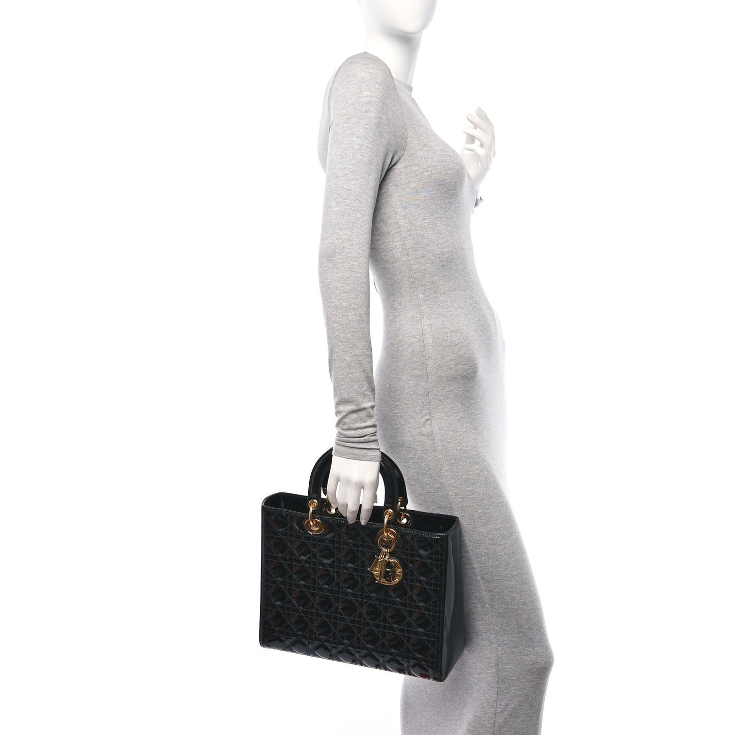 Patent Cannage Large Lady Dior Black