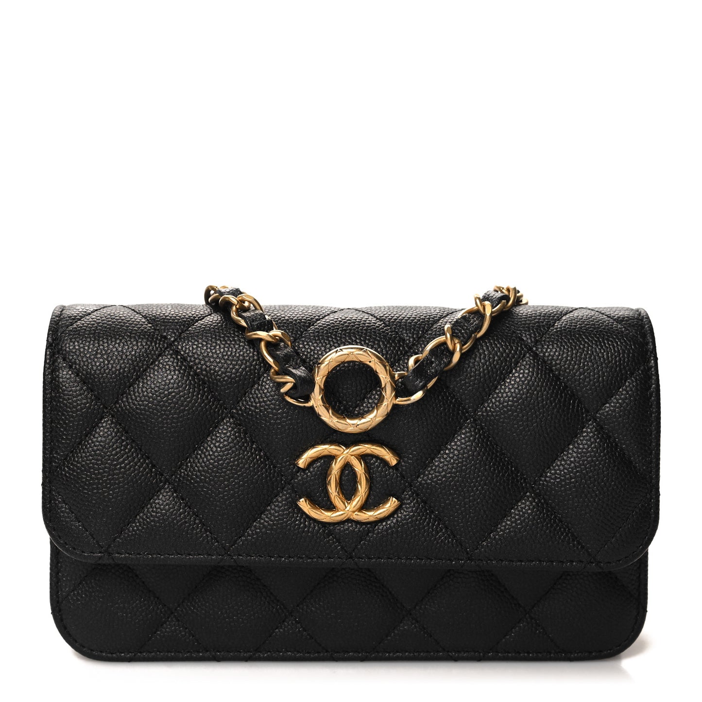 Caviar Quilted Dynasty Flap Phone Holder With Chain Black