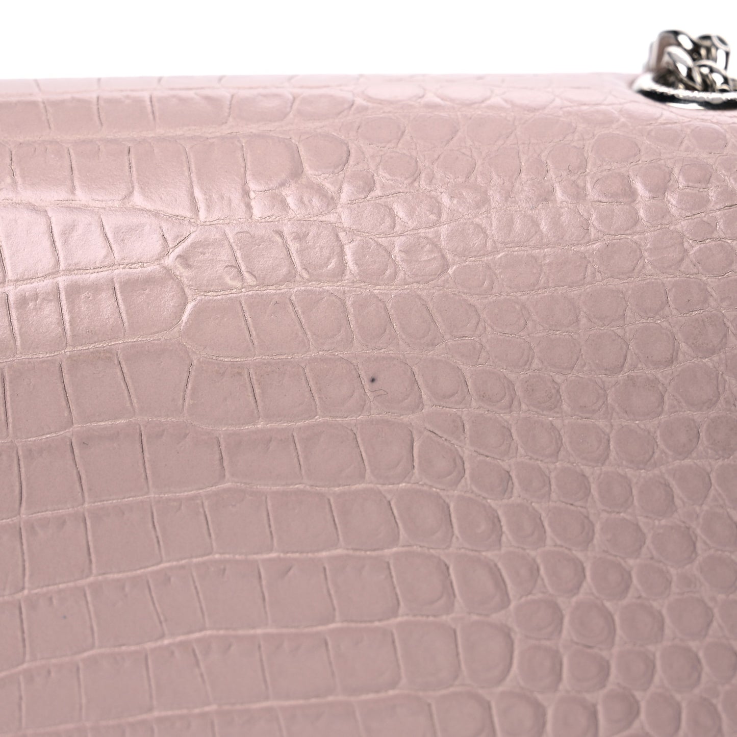 Calfskin Crocodile Embossed Medium Classic Monogram Kate Tassel Satchel Powder Pink